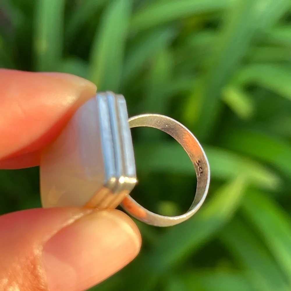 Size‎ 7.25 925 silver plated milky banded agate rectangular ring